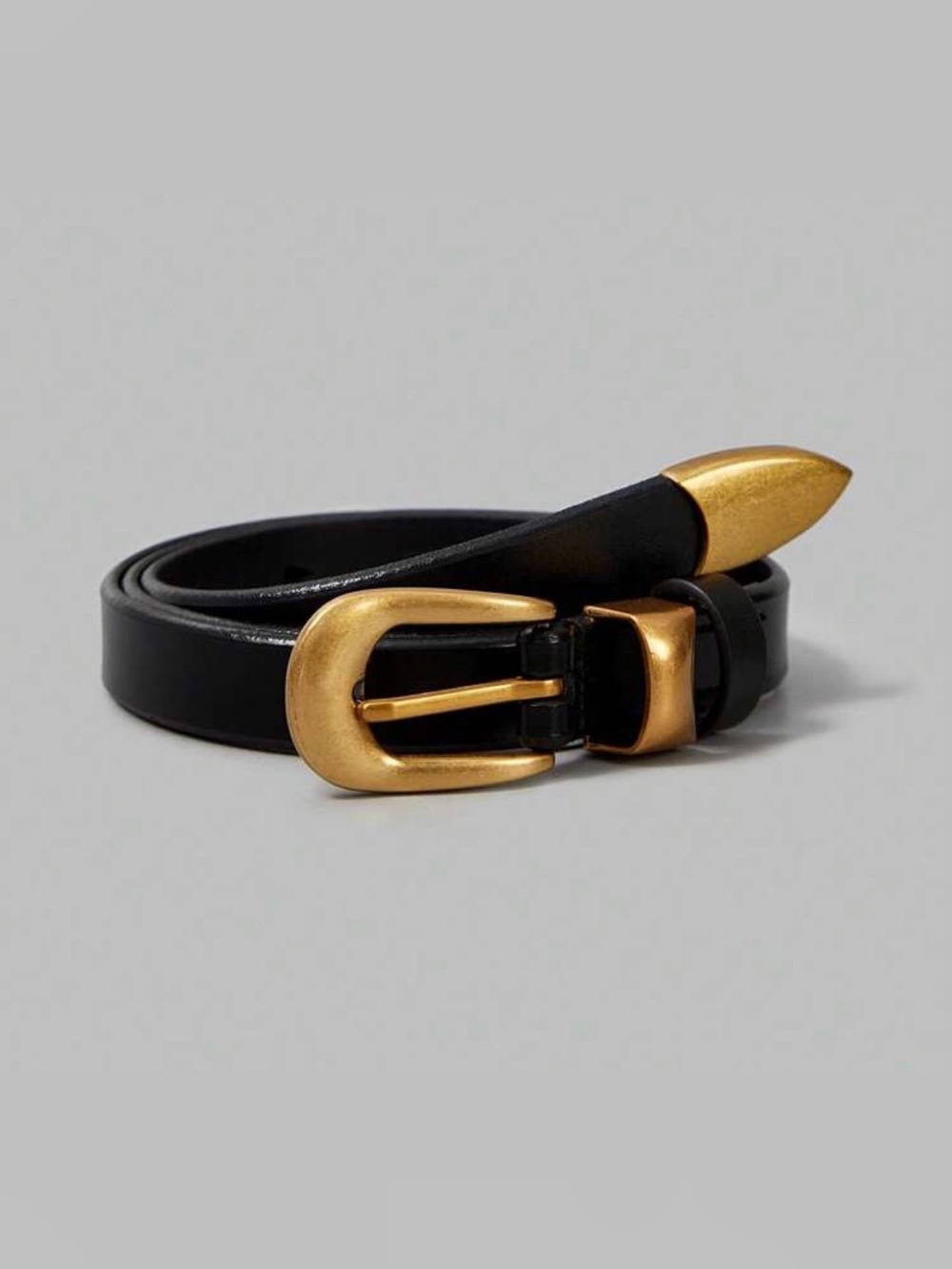 Aritzia Black Leather Belt with Gold Buckle